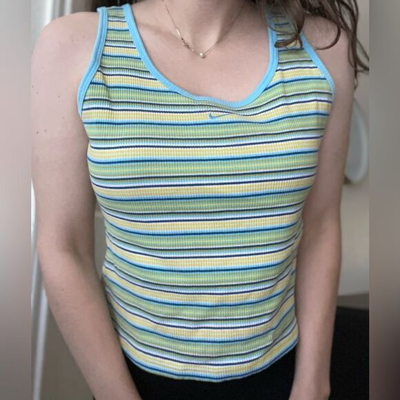 Vintage Silver Tag Nike Center Swoosh Ribbed Tank Top‎ Crop Size XL Striped - Picture 1 of 4